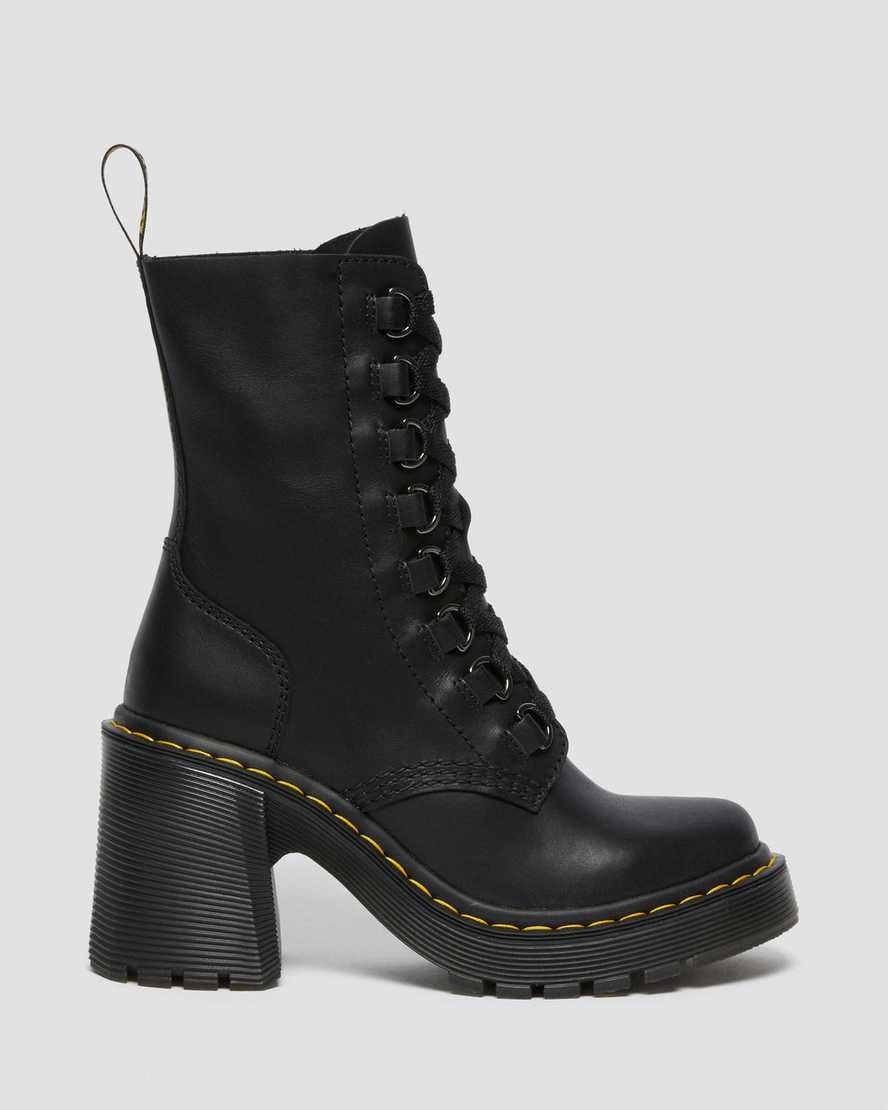 Women's Dr Martens Chesney Leather Flared Heel Lace Up Boots Black Sendal | 521NVPETZ