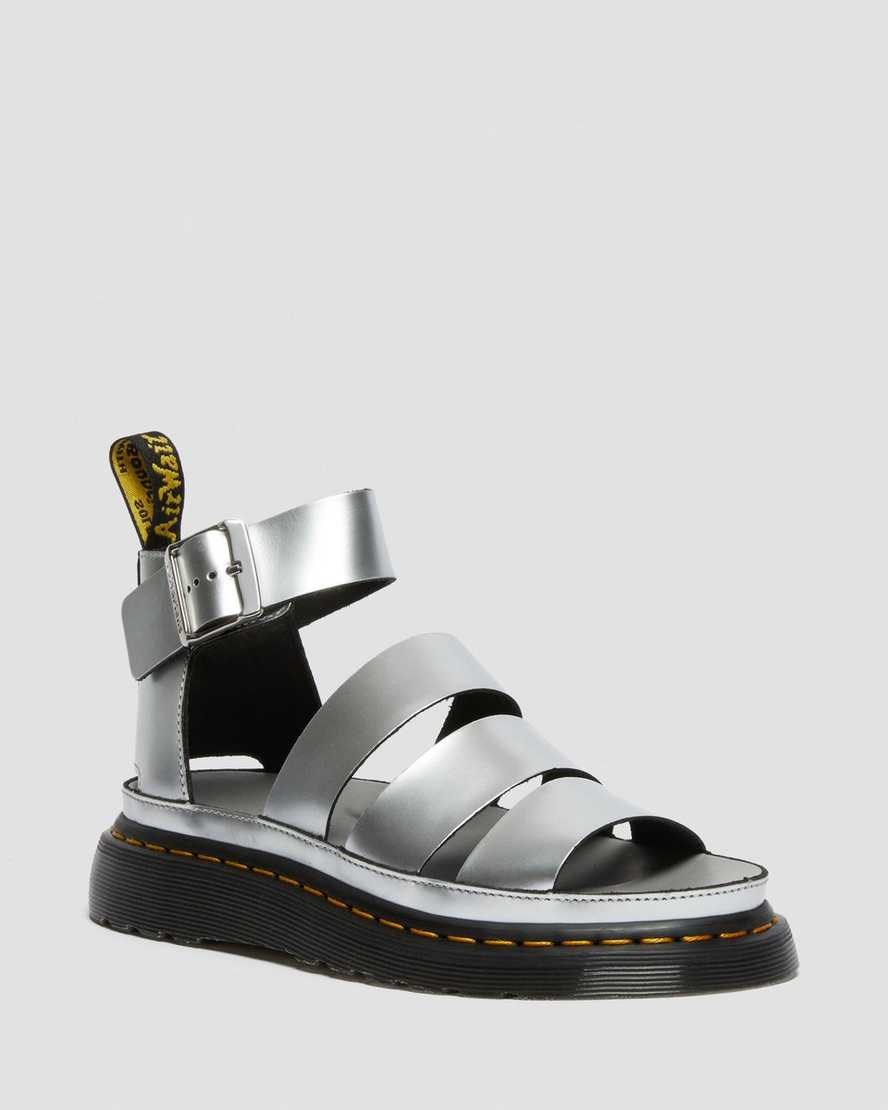 Women's Dr Martens Clarissa II Metallic Leather Sandals Silver | 401BKLHCR