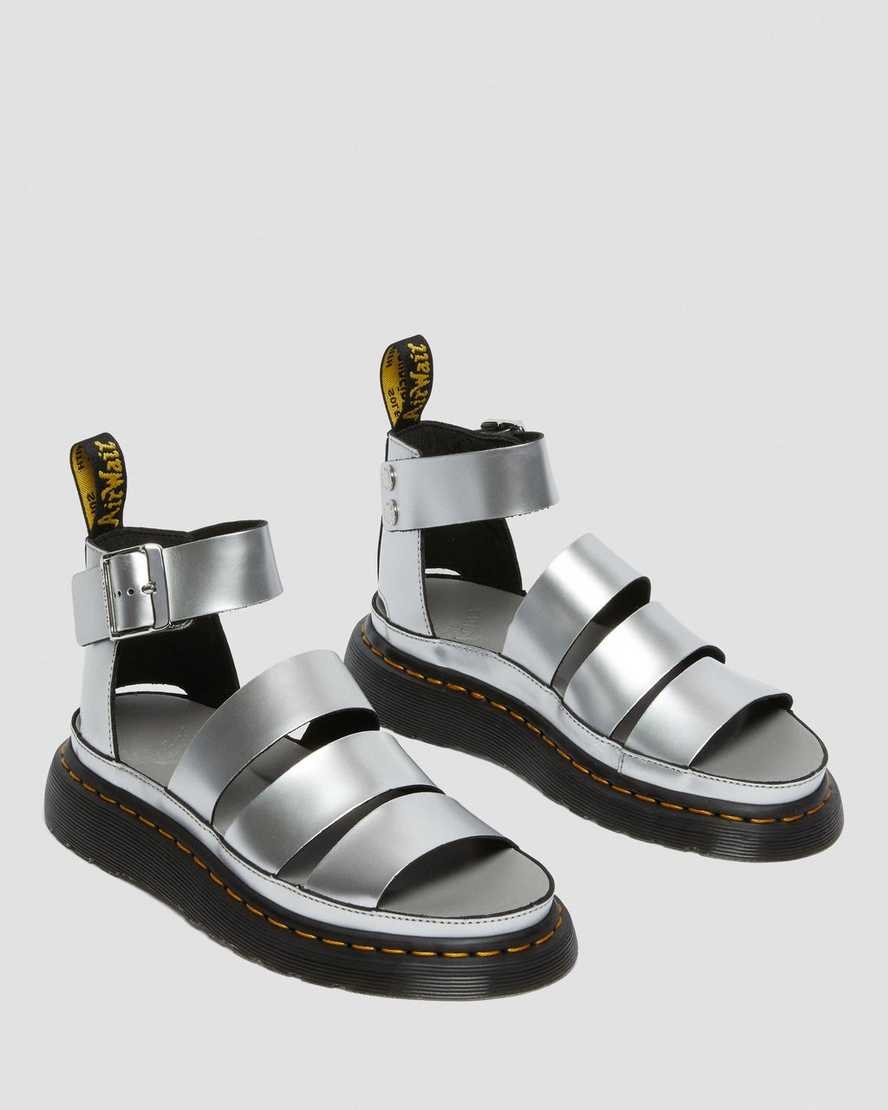 Women's Dr Martens Clarissa II Metallic Leather Sandals Silver | 401BKLHCR