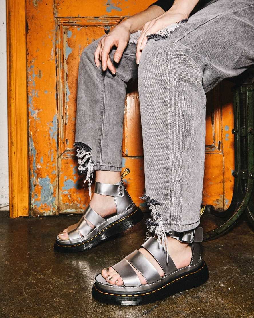 Women's Dr Martens Clarissa II Metallic Leather Sandals Silver | 401BKLHCR