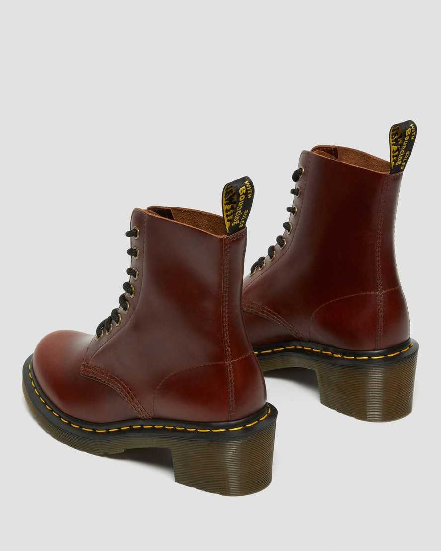 Women's Dr Martens Clemency Leather Heeled Boots Brown Abruzzo Wp | 613BAOJCN