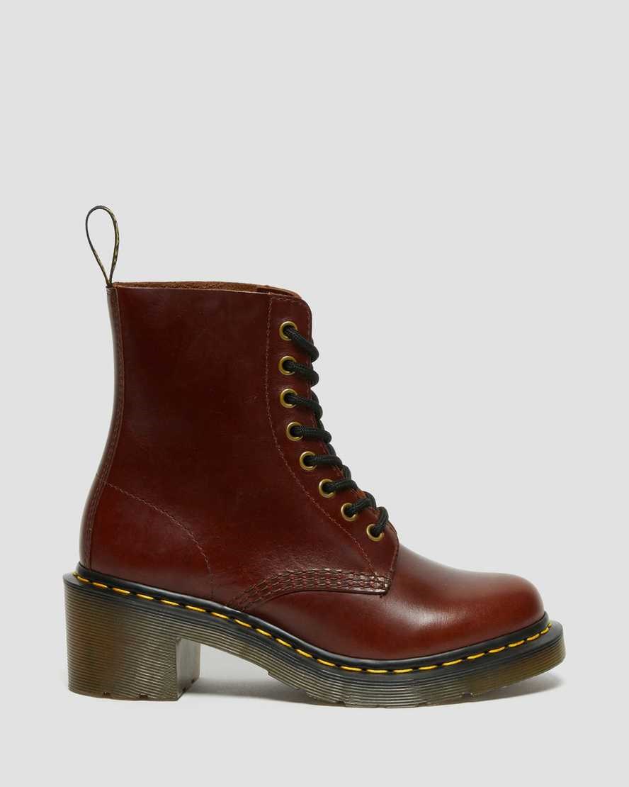 Women's Dr Martens Clemency Leather Heeled Boots Brown Abruzzo Wp | 613BAOJCN