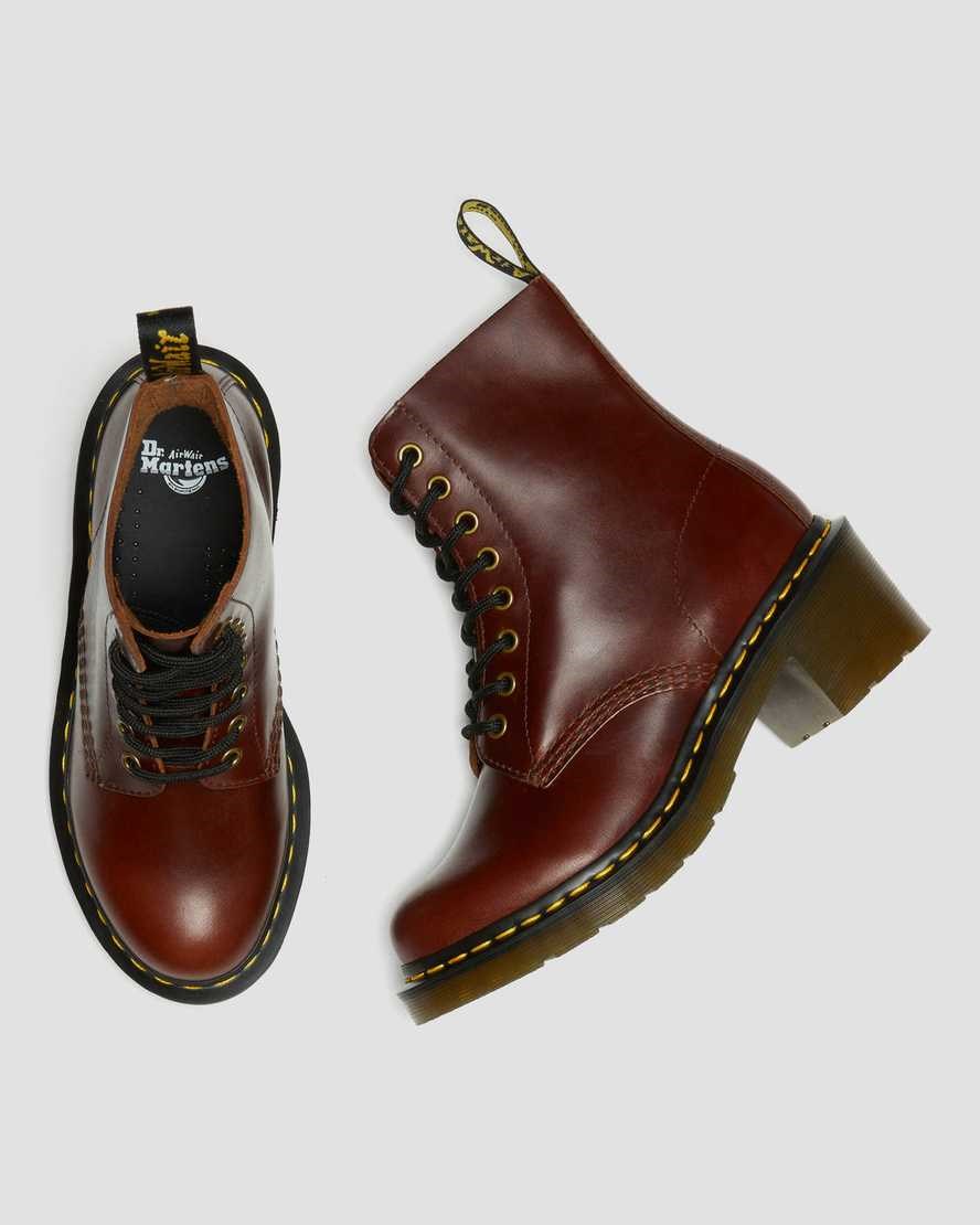 Women's Dr Martens Clemency Leather Heeled Boots Brown Abruzzo Wp | 613BAOJCN