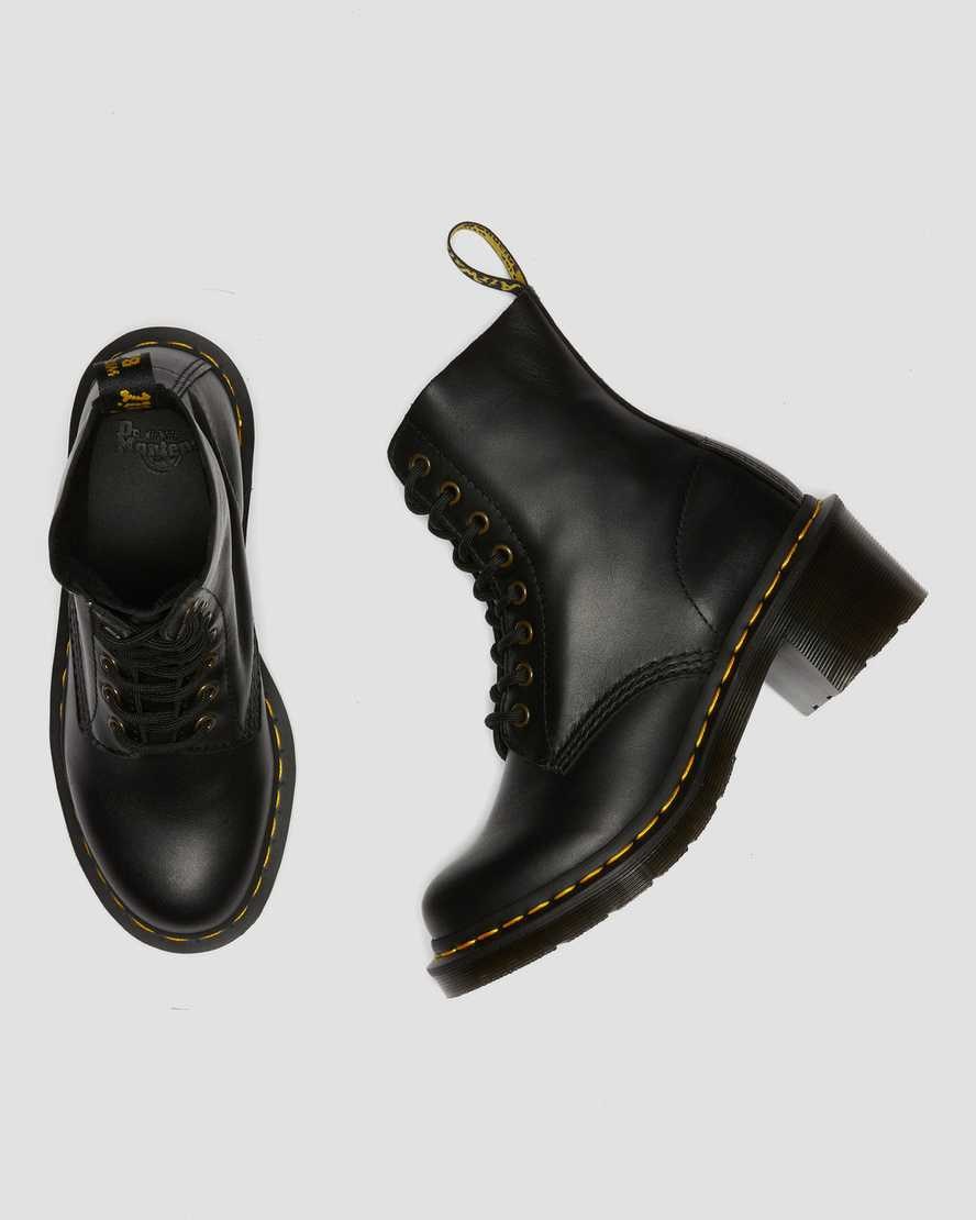 Women's Dr Martens Clemency Leather Heeled Lace Up Boots Black Wanama | 793SIXMEB