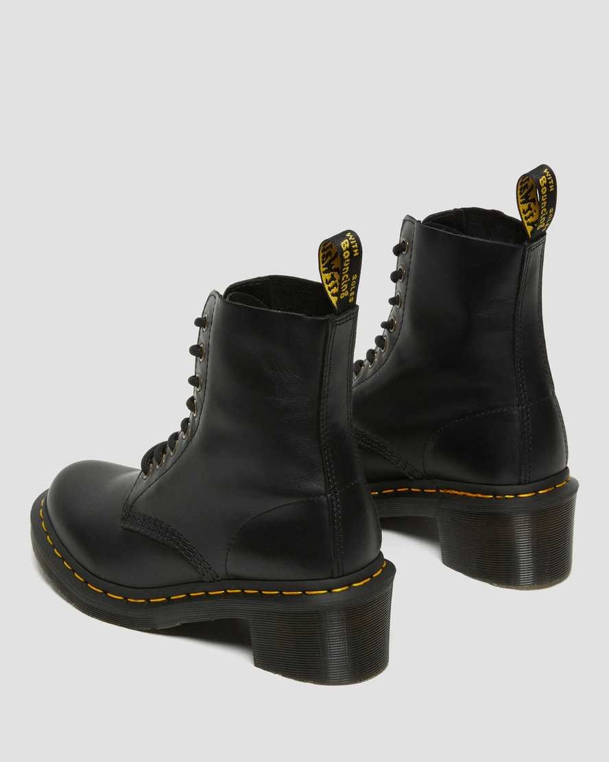 Women's Dr Martens Clemency Leather Heeled Lace Up Boots Black Wanama | 793SIXMEB