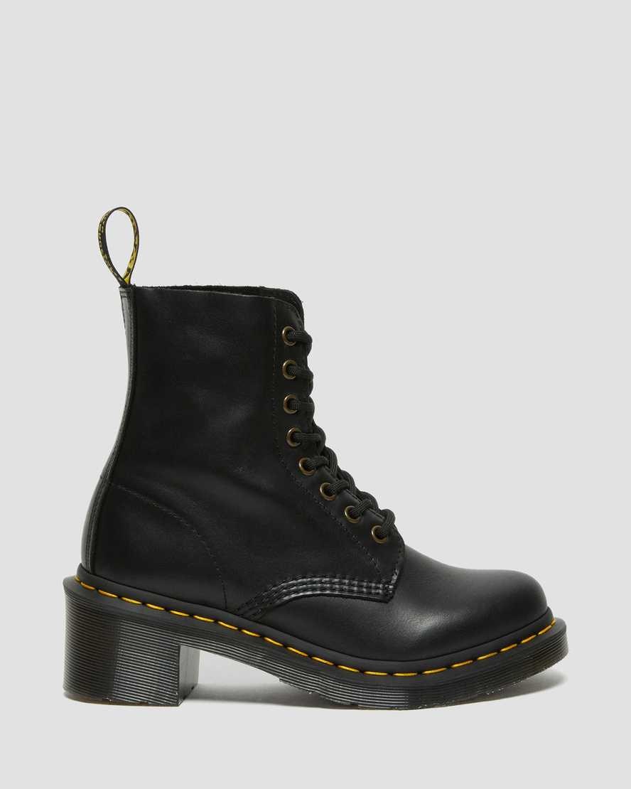 Women's Dr Martens Clemency Leather Heeled Lace Up Boots Black Wanama | 793SIXMEB