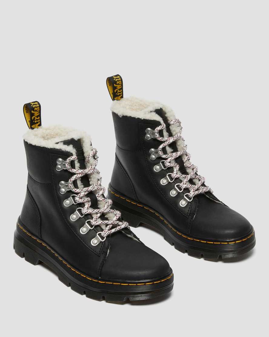 Women's Dr Martens Combs Faux Shearling Lined Lace Up Boots Black Wyoming | 605BVHKEW