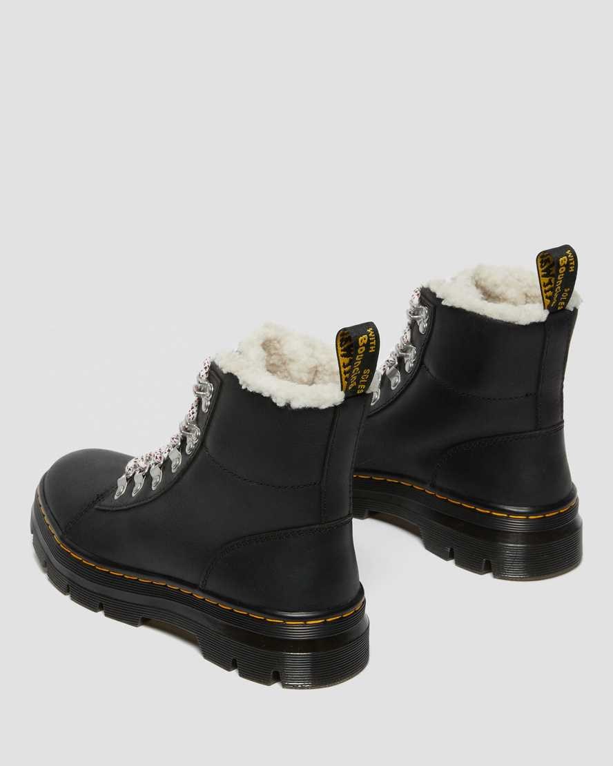 Women's Dr Martens Combs Faux Shearling Lined Lace Up Boots Black Wyoming | 605BVHKEW