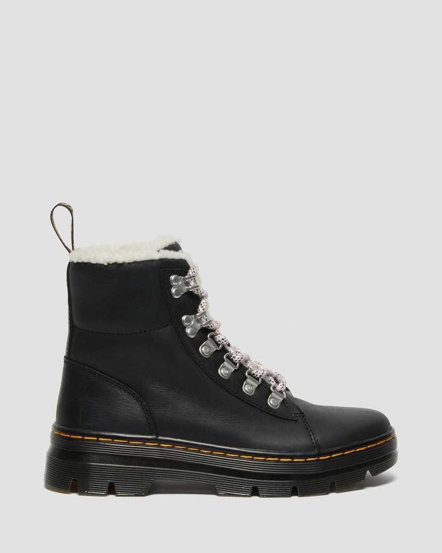 Women's Dr Martens Combs Faux Shearling Lined Lace Up Boots Black Wyoming | 605BVHKEW