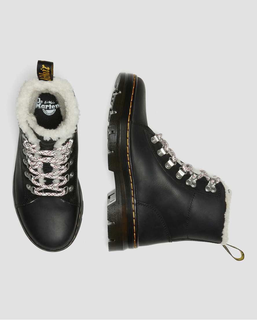 Women's Dr Martens Combs Faux Shearling Lined Lace Up Boots Black Wyoming | 605BVHKEW