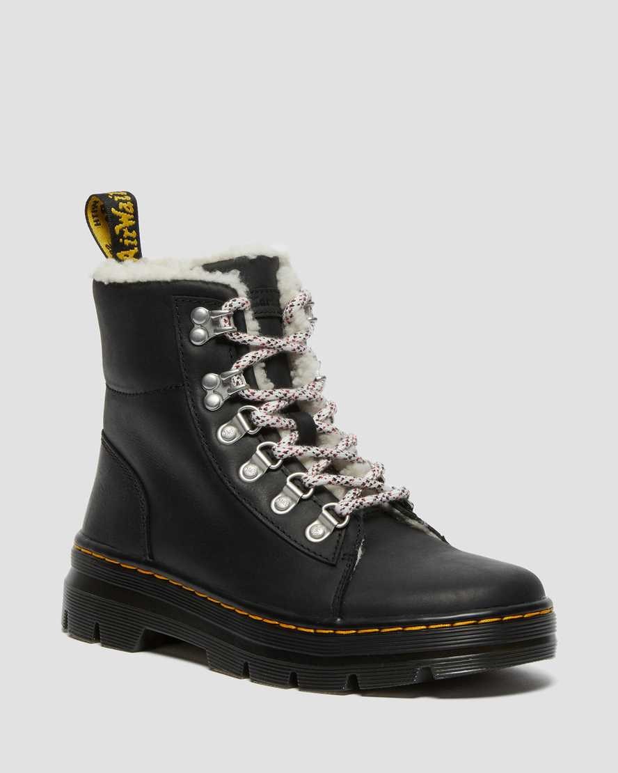 Women\'s Dr Martens Combs Faux Shearling Lined Lace Up Boots Black Wyoming | 605BVHKEW