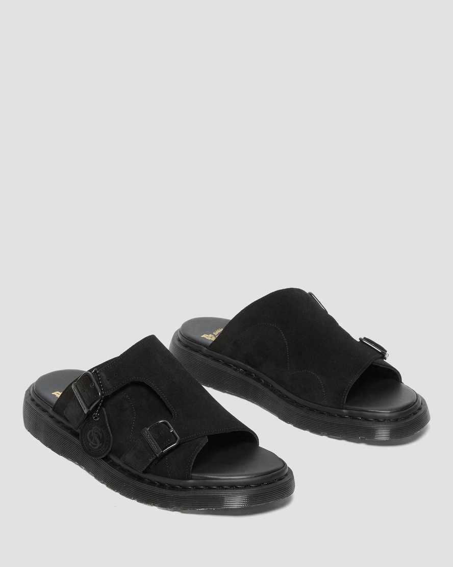 Women's Dr Martens Dayne Made in England Suede Slide Sandals Black Repello Calf Suede | 704RHBATF