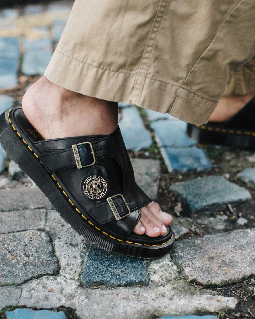 Women's Dr Martens Dayne Made in England Leather Slide Sandals Black | 927EPTMAI