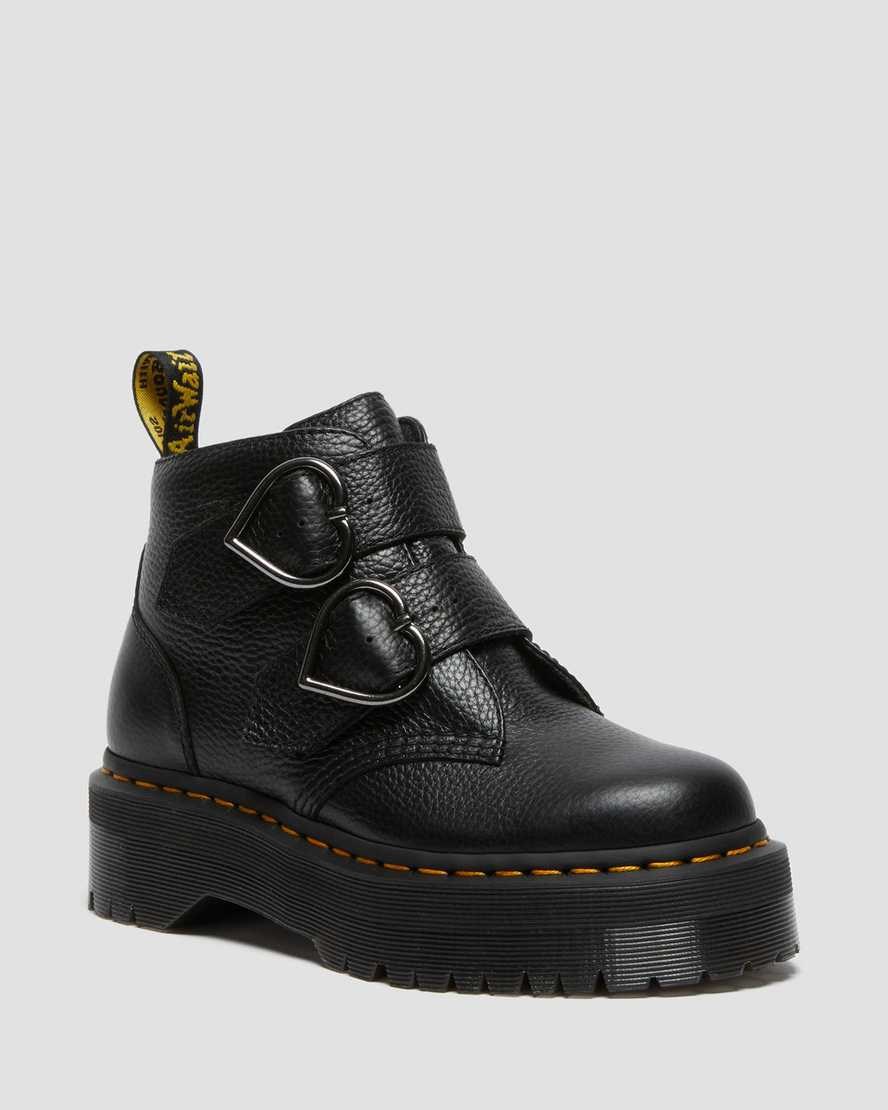 Women's Dr Martens Devon Heart Leather Ankle Boots Black Milled Nappa Leather | 592YRTWEN