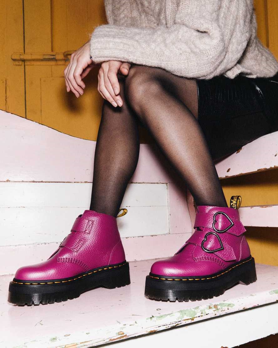 Women's Dr Martens Devon Heart Leather Ankle Boots Pink Milled Nappa Leather | 694DKZYGT