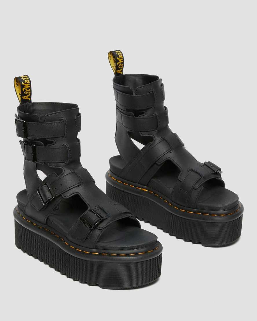 Women's Dr Martens Giavanna Leather Platform Gladiator Sandals Black Softy T | 768GHVJYN