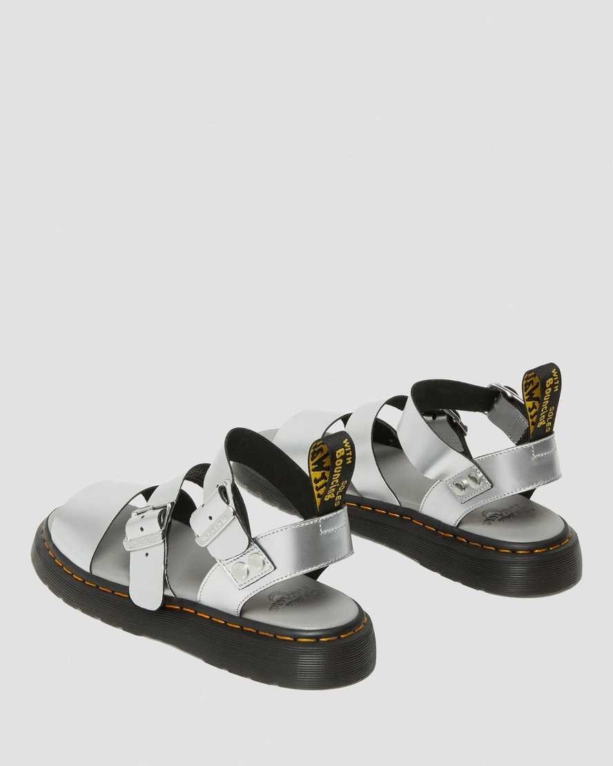 Women's Dr Martens Gryphon Metallic Leather Gladiator Sandals Silver | 612LAKJSQ