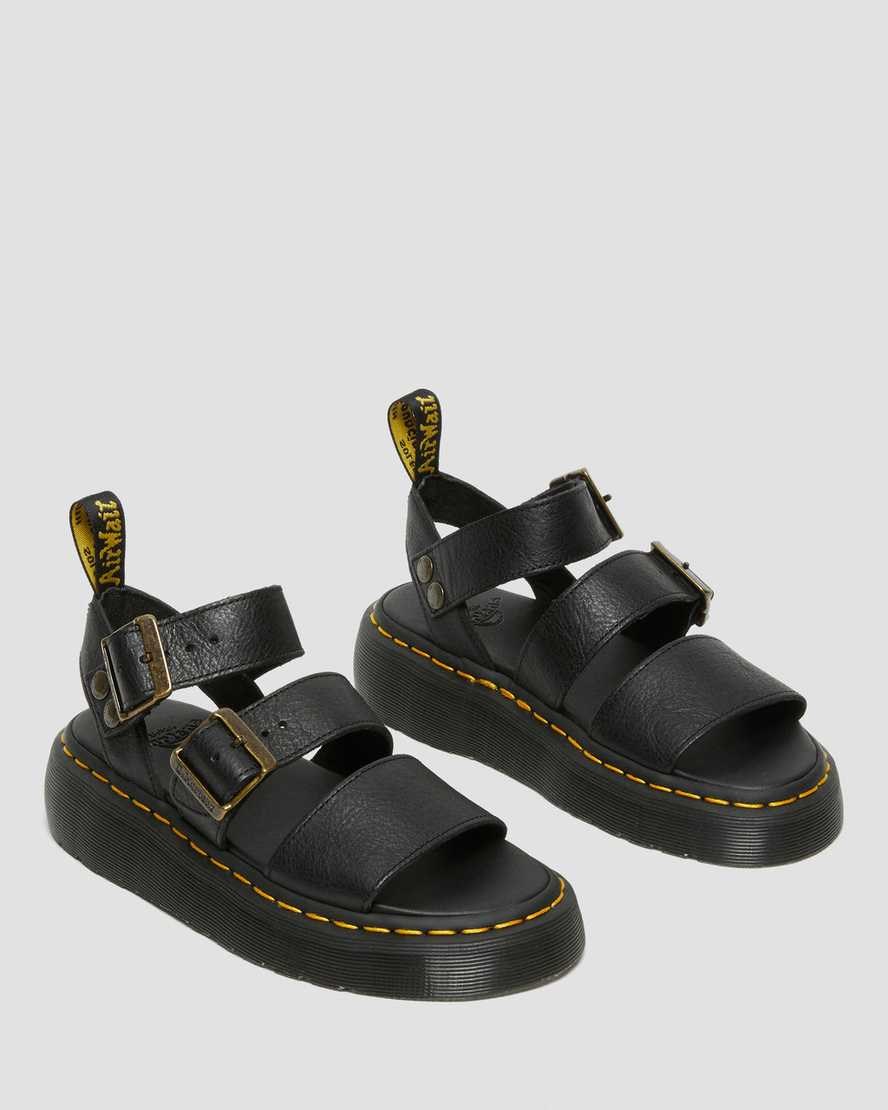 Women's Dr Martens Gryphon Platform Gladiator Sandals Black Pisa | 307EBFKMG