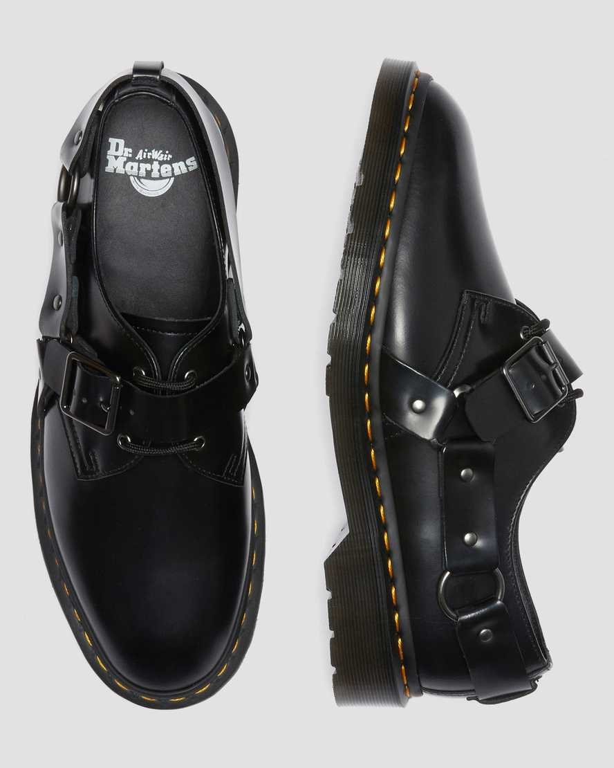 Women's Dr Martens Henree Polished Smooth Leather Buckle Shoes Black Polished Smooth | 348GOLRDA