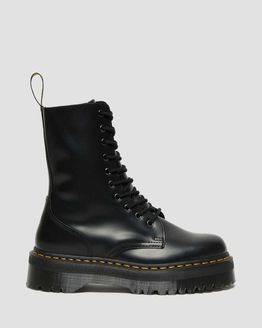 Women's Dr Martens Jadon Hi Smooth Leather Zip Up Boots Black Polished Smooth | 051EYGLBA