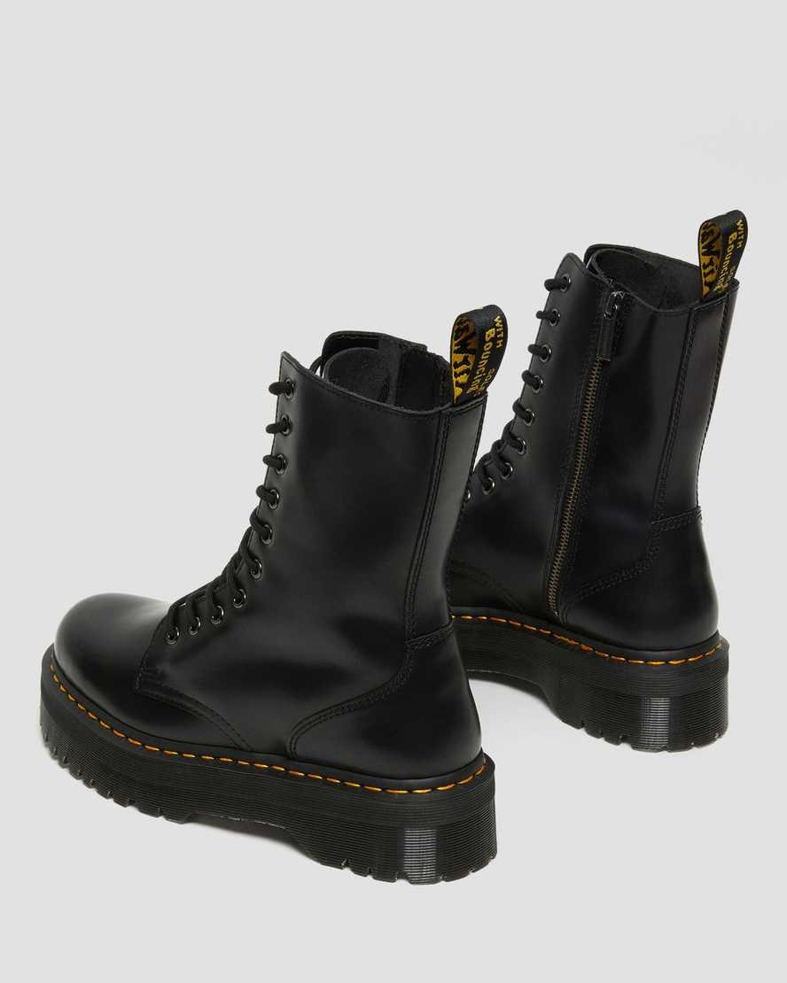 Women's Dr Martens Jadon Hi Smooth Leather Zip Up Boots Black Polished Smooth | 051EYGLBA