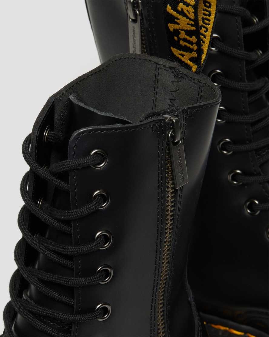 Women's Dr Martens Jadon Hi Smooth Leather Lace Up Boots Black Polished Smooth | 695XUPRTN