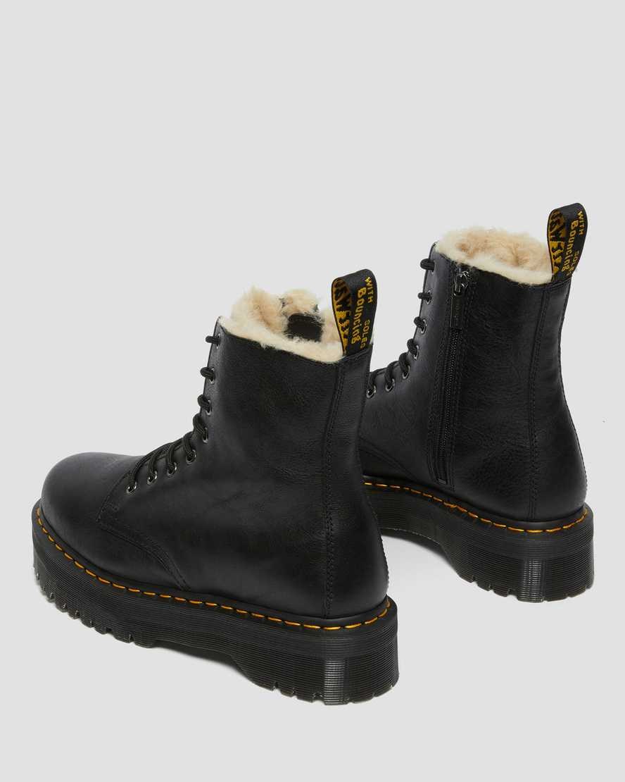 Women's Dr Martens Jadon Leather Faux Fur Lined Platform Lace Up Boots Black Pisa | 186MYXABQ