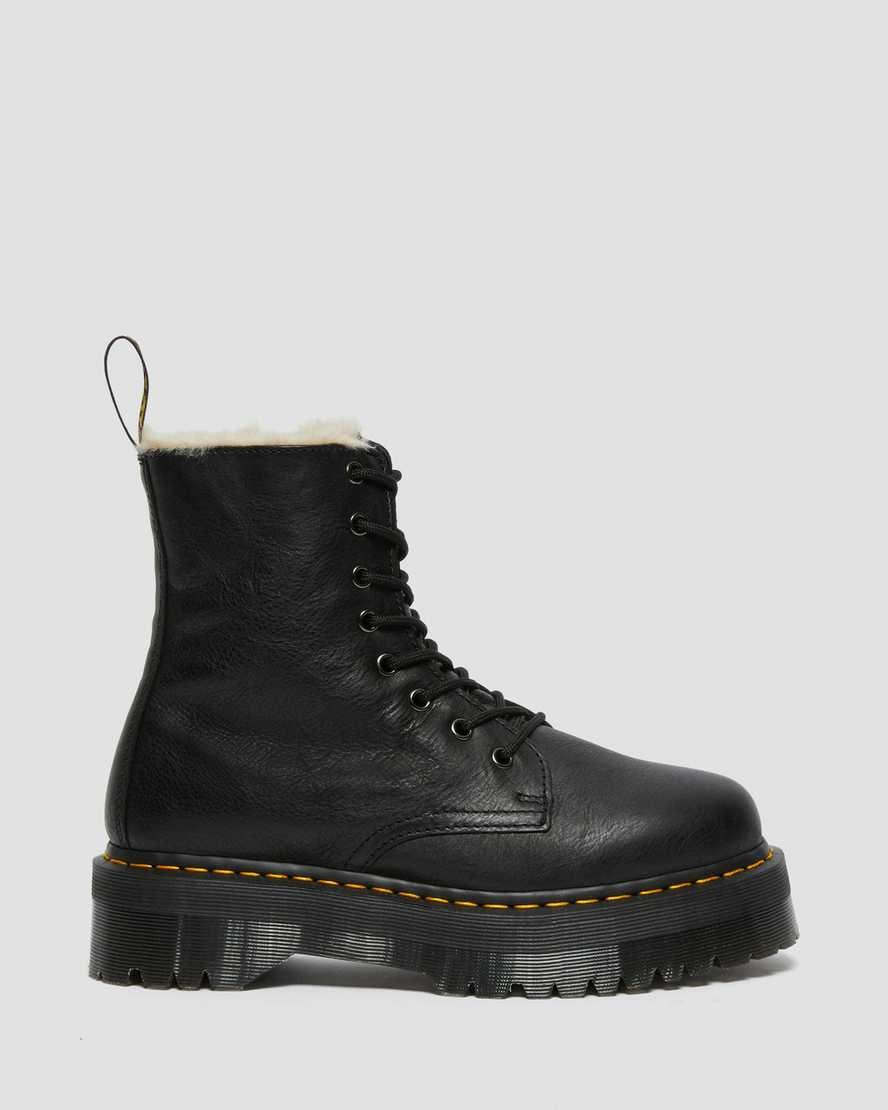 Women's Dr Martens Jadon Leather Faux Fur Lined Platform Lace Up Boots Black Pisa | 186MYXABQ