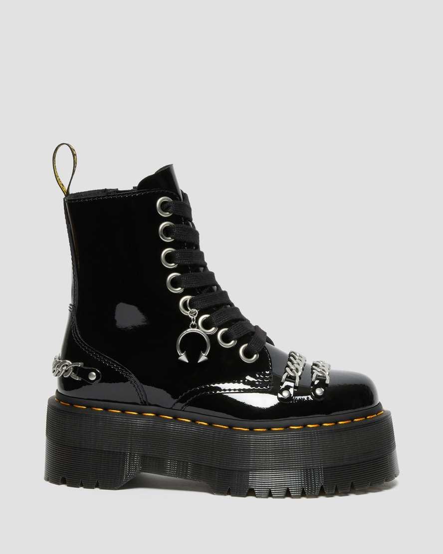 Women's Dr Martens Jadon Max Chain Patent Leather Lace Up Boots Black Patent Lamper | 986NYUMLO