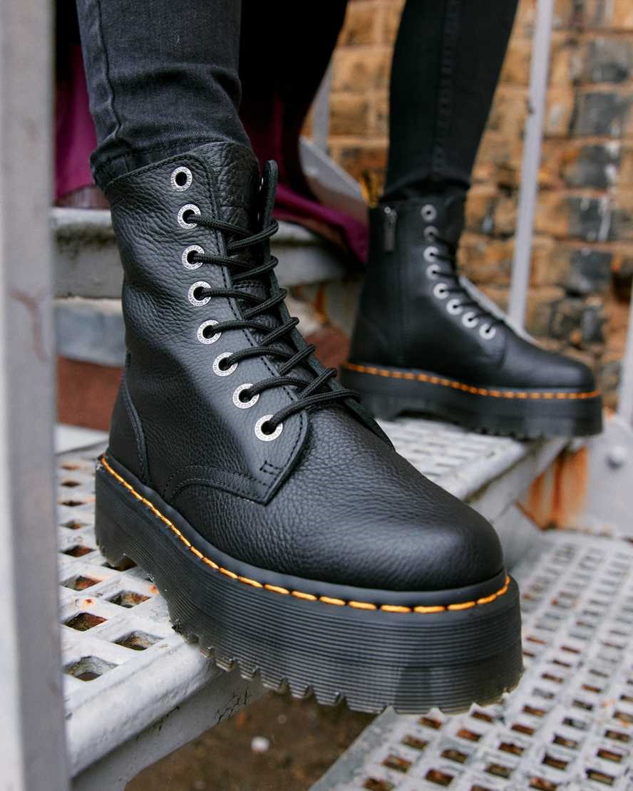 Women's Dr Martens Jadon Pisa Leather Lace Up Boots Black Pisa | 586PYGHOW