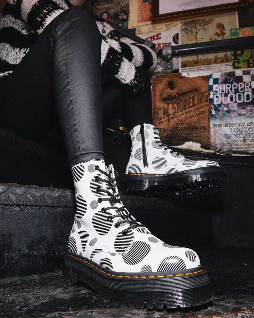 Women's Dr Martens Jadon Polka Dot Smooth Leather Lace Up Boots White Polka Dot Smooth | 630YIPHWM