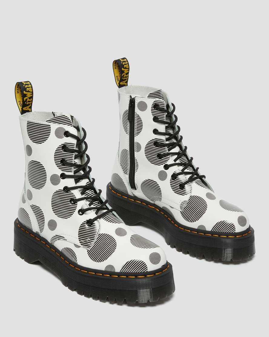 Women's Dr Martens Jadon Polka Dot Smooth Leather Lace Up Boots White Polka Dot Smooth | 630YIPHWM