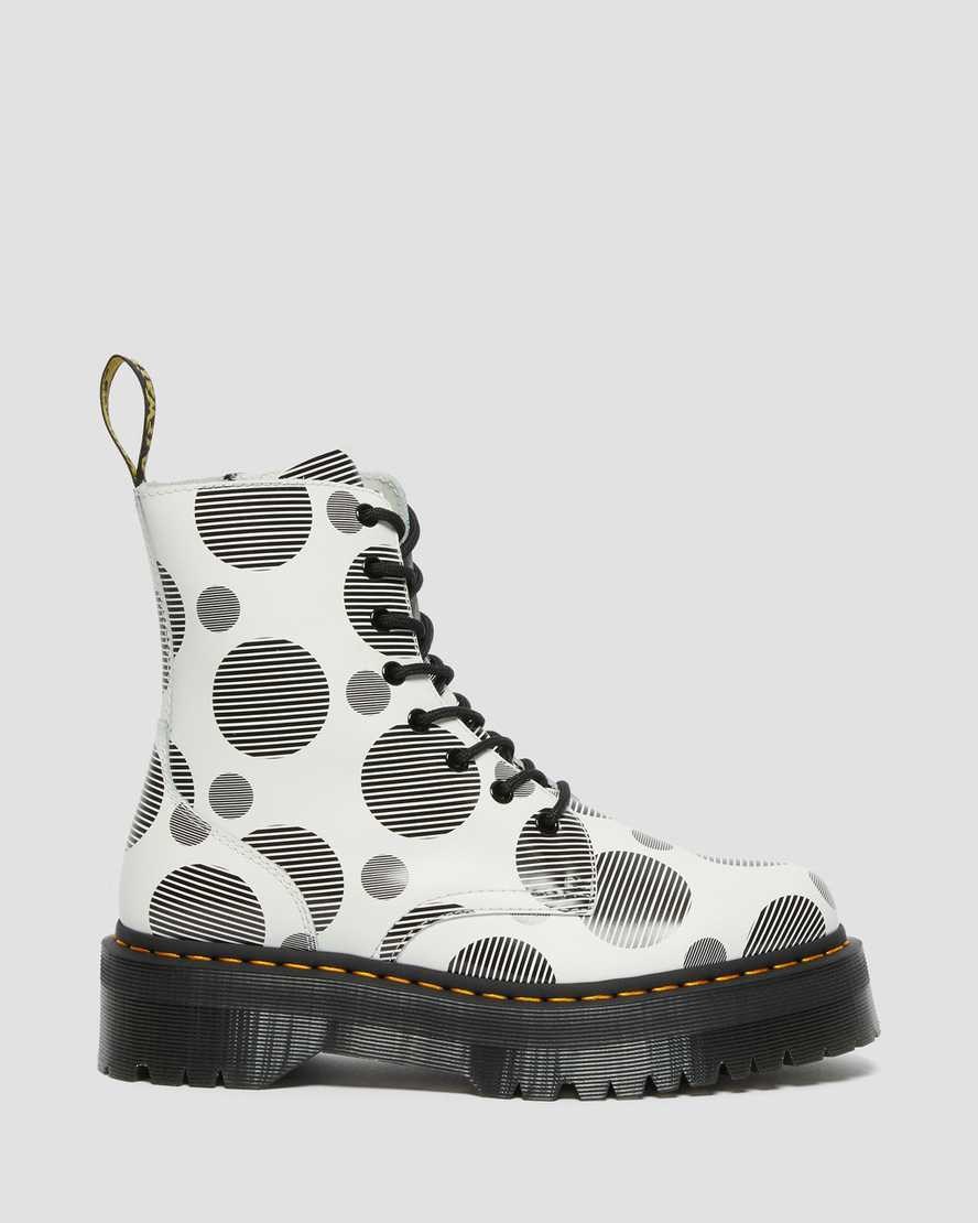 Women's Dr Martens Jadon Polka Dot Smooth Leather Lace Up Boots White Polka Dot Smooth | 630YIPHWM