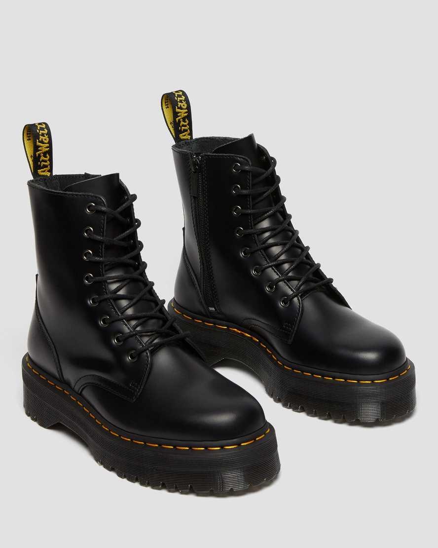 Women's Dr Martens Jadon Smooth Leather Lace Up Boots Black Polished Smooth | 012QKSJAX