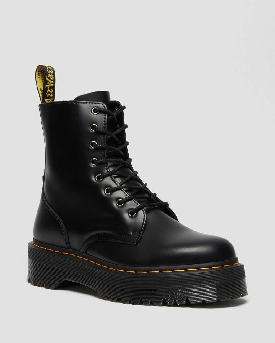 Women\'s Dr Martens Jadon Smooth Leather Lace Up Boots Black Polished Smooth | 012QKSJAX