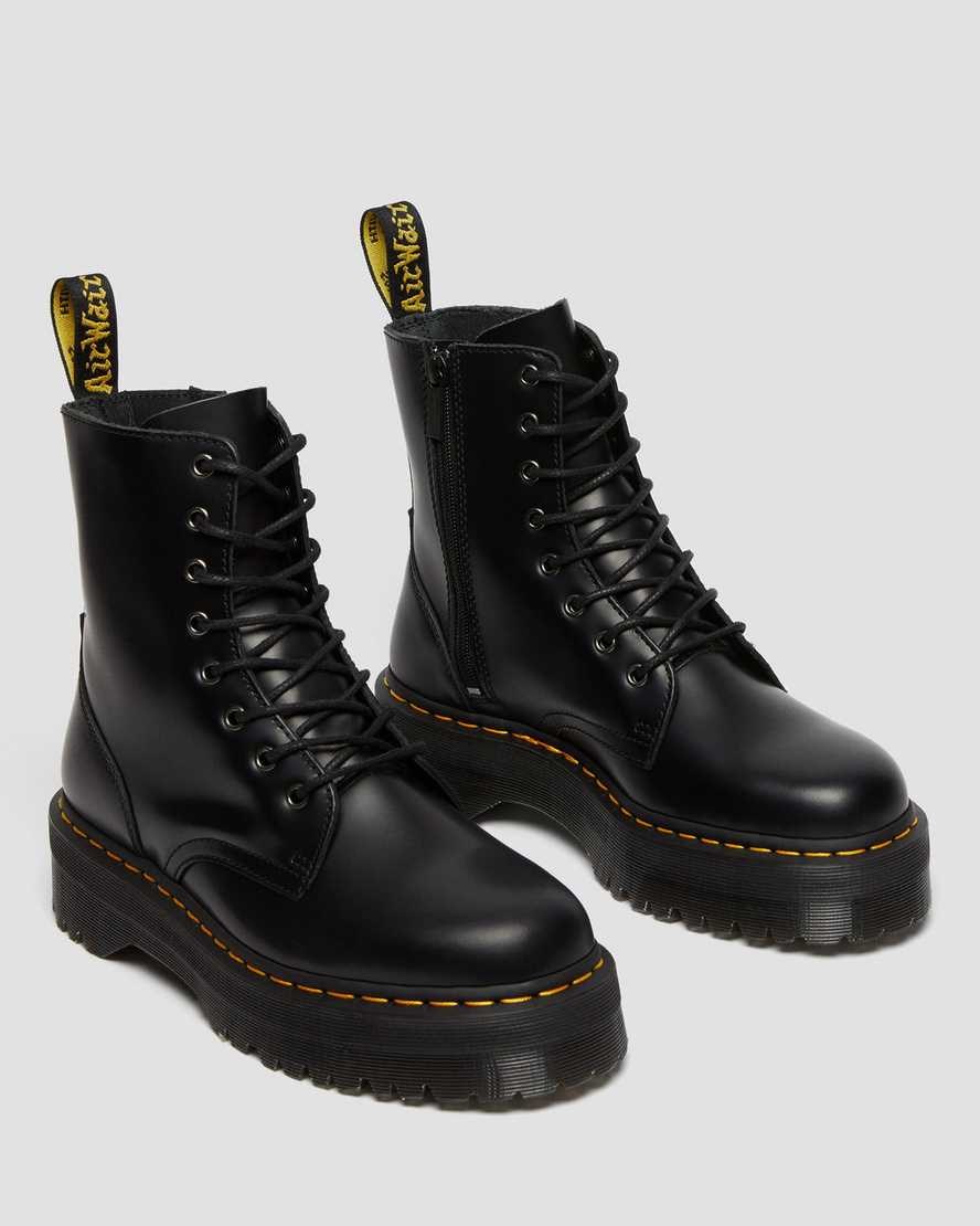 Women's Dr Martens Jadon Smooth Leather Ankle Boots Black Polished Smooth | 516OSWCVJ