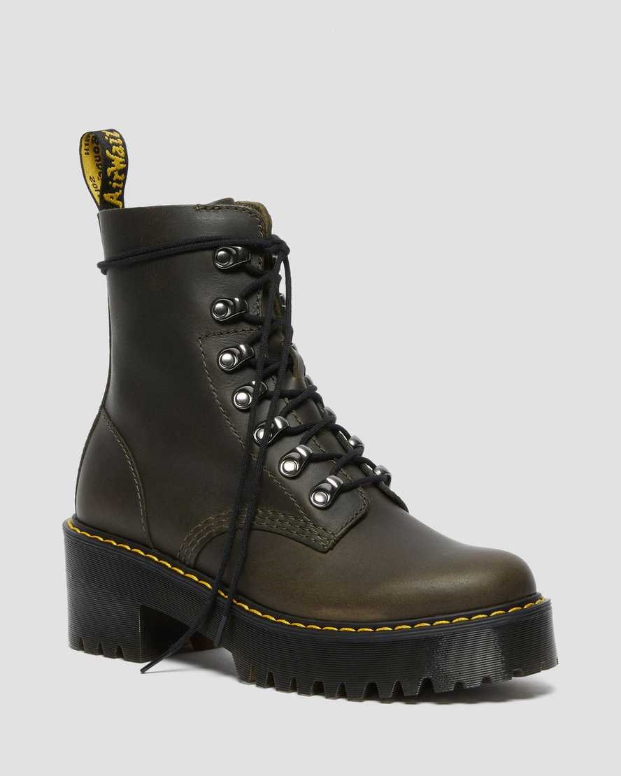 Women's Dr Martens Leona Leather Heeled Boots Brown Orleans | 206EQSUDW