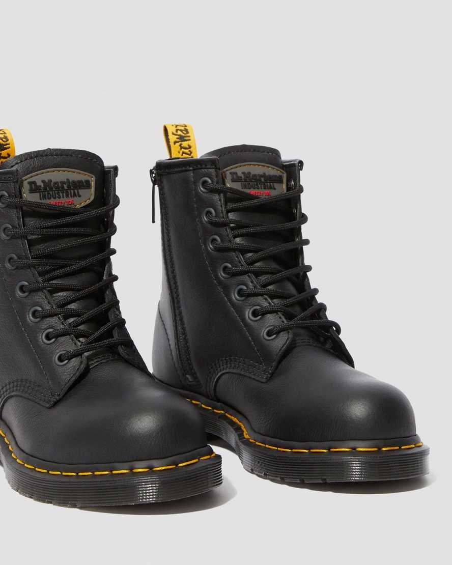 Women's Dr Martens Maple Zip Newark Steel Toe Work Lace Up Boots Black Newark | 980ZIBELR