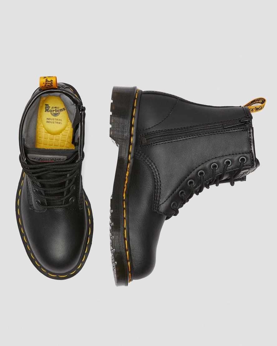 Women's Dr Martens Maple Zip Newark Steel Toe Work Lace Up Boots Black Newark | 980ZIBELR