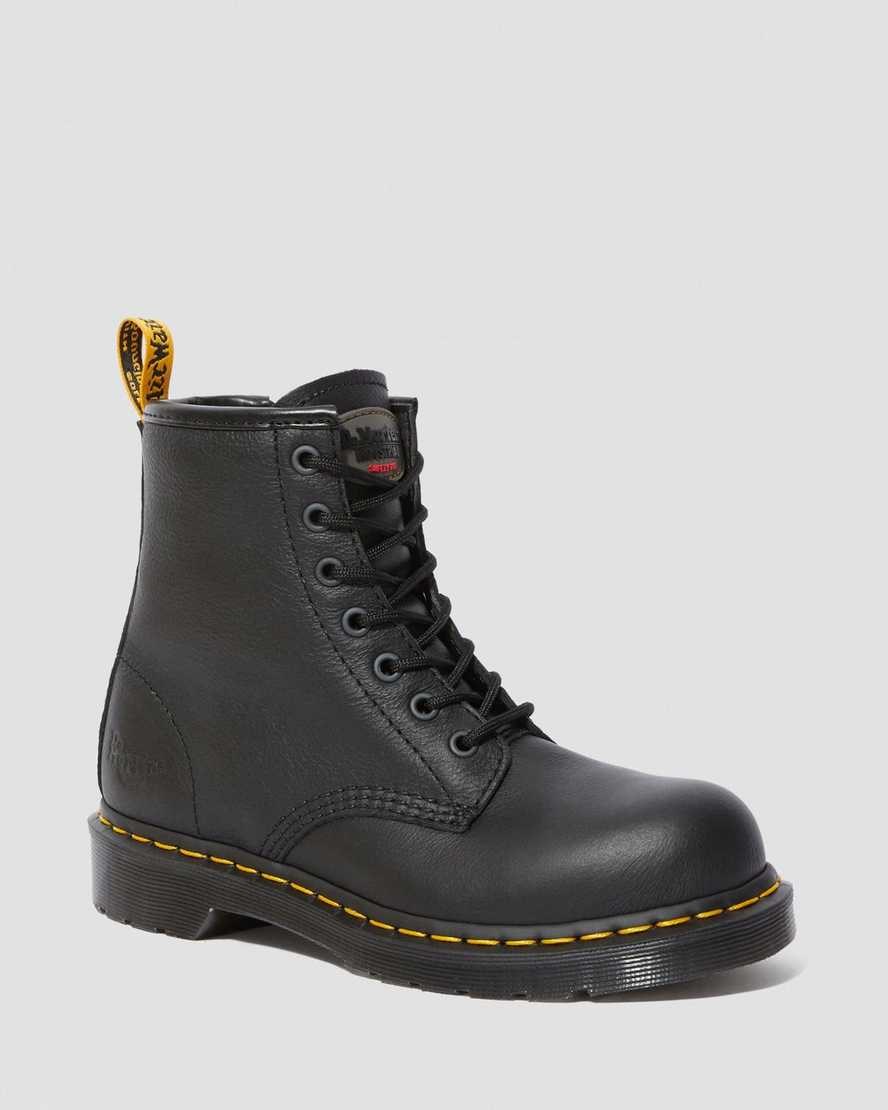 Women's Dr Martens Maple Zip Newark Steel Toe Work Lace Up Boots Black Newark | 980ZIBELR