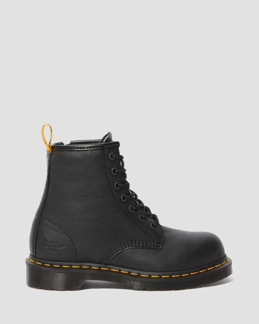 Women's Dr Martens Maple Zip Newark Steel Toe Work Lace Up Boots Black Newark | 980ZIBELR