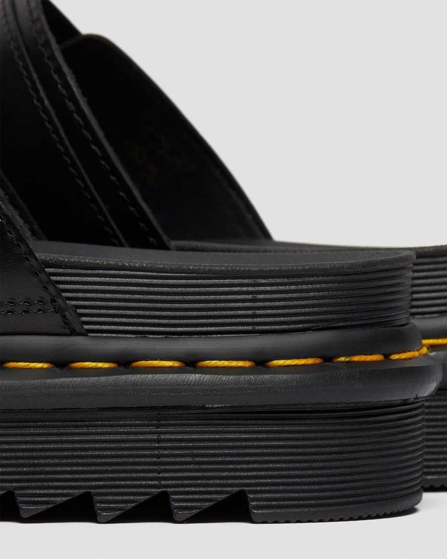 Women's Dr Martens Myles Brando Leather Buckle Slide Sandals Black Brando | 639LXOKBZ