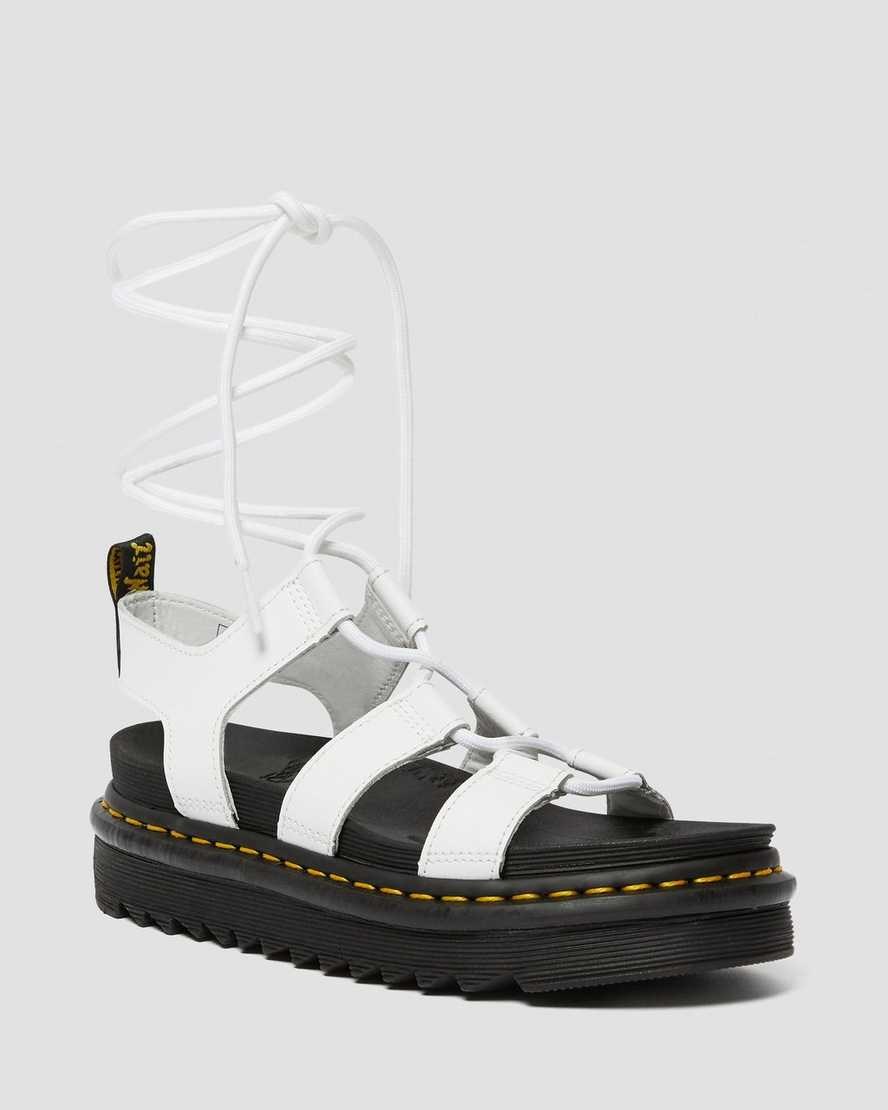 Women\'s Dr Martens Nartilla Leather Gladiator Sandals White Hydro Leather | 204DWBRAN