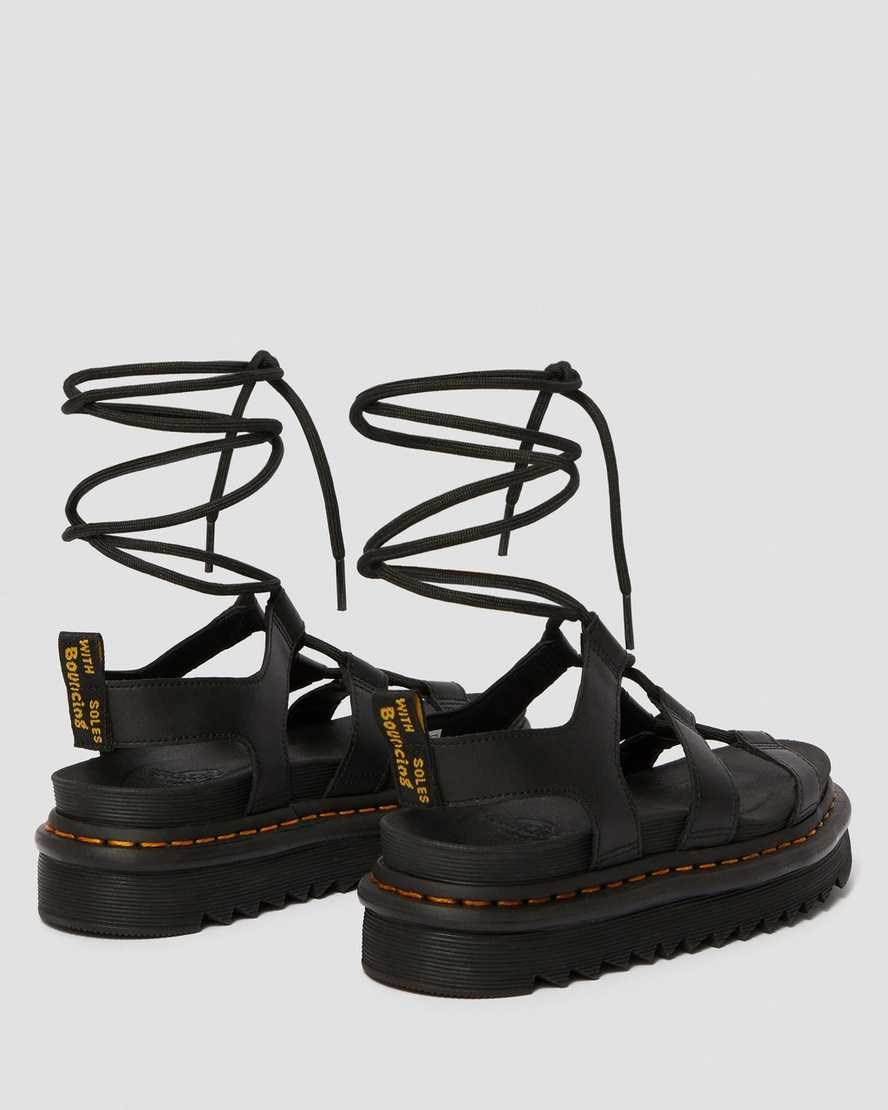 Women's Dr Martens Nartilla Leather Gladiator Sandals Black Hydro Leather | 813ROZNUD