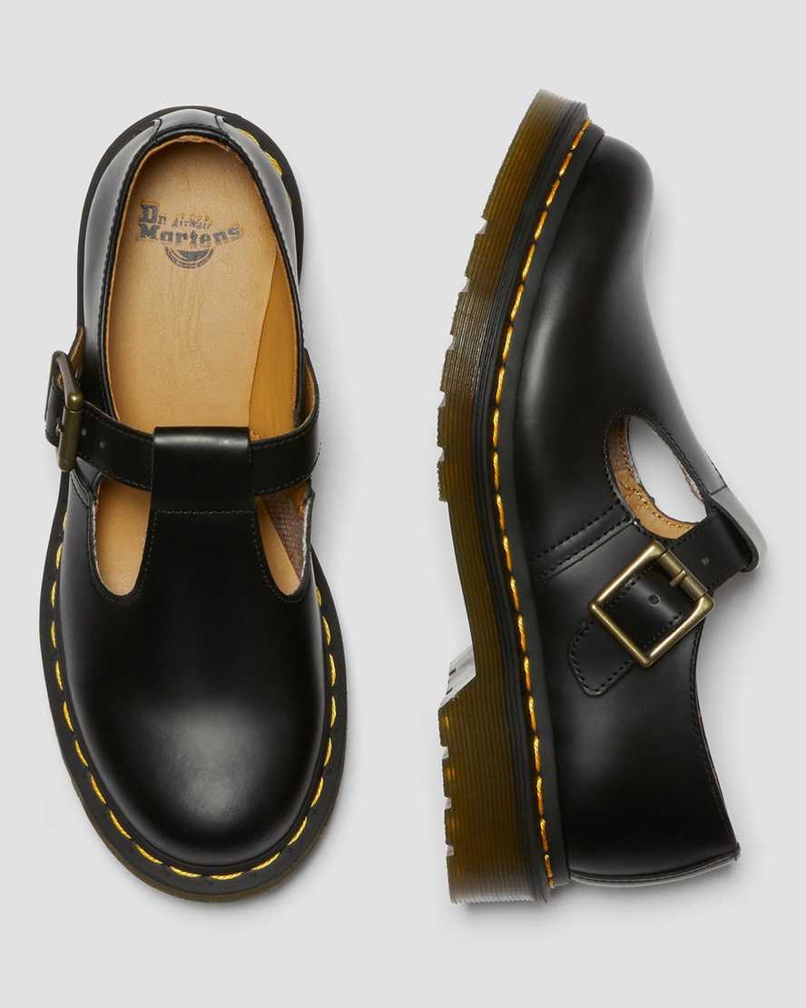 Women's Dr Martens Polley Smooth Leather Mary Jane Shoes Black Smooth Leather | 327KRPJLU