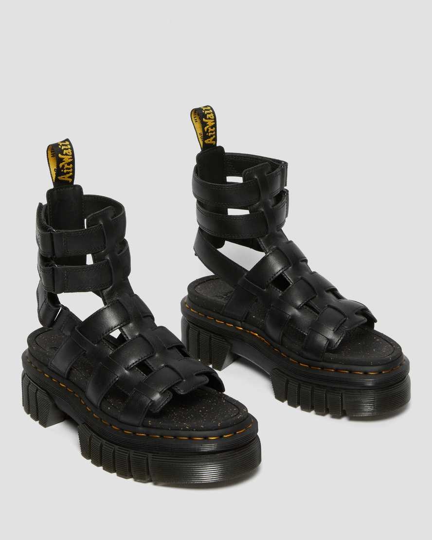 Women's Dr Martens Ricki Nappa Lux Leather Platform Gladiator Sandals Black Nappa Lux | 836FSHUCA