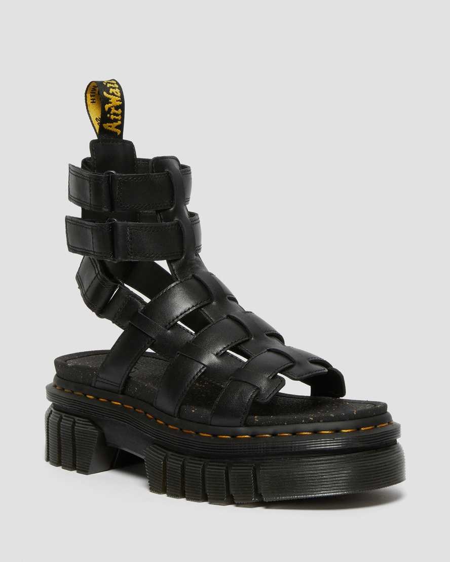 Women\'s Dr Martens Ricki Nappa Lux Leather Platform Gladiator Sandals Black Nappa Lux | 836FSHUCA