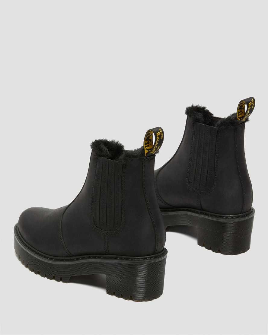 Women's Dr Martens Rometty Faux Fur Leather Ankle Boots Black Moldova | 504QZOKCJ