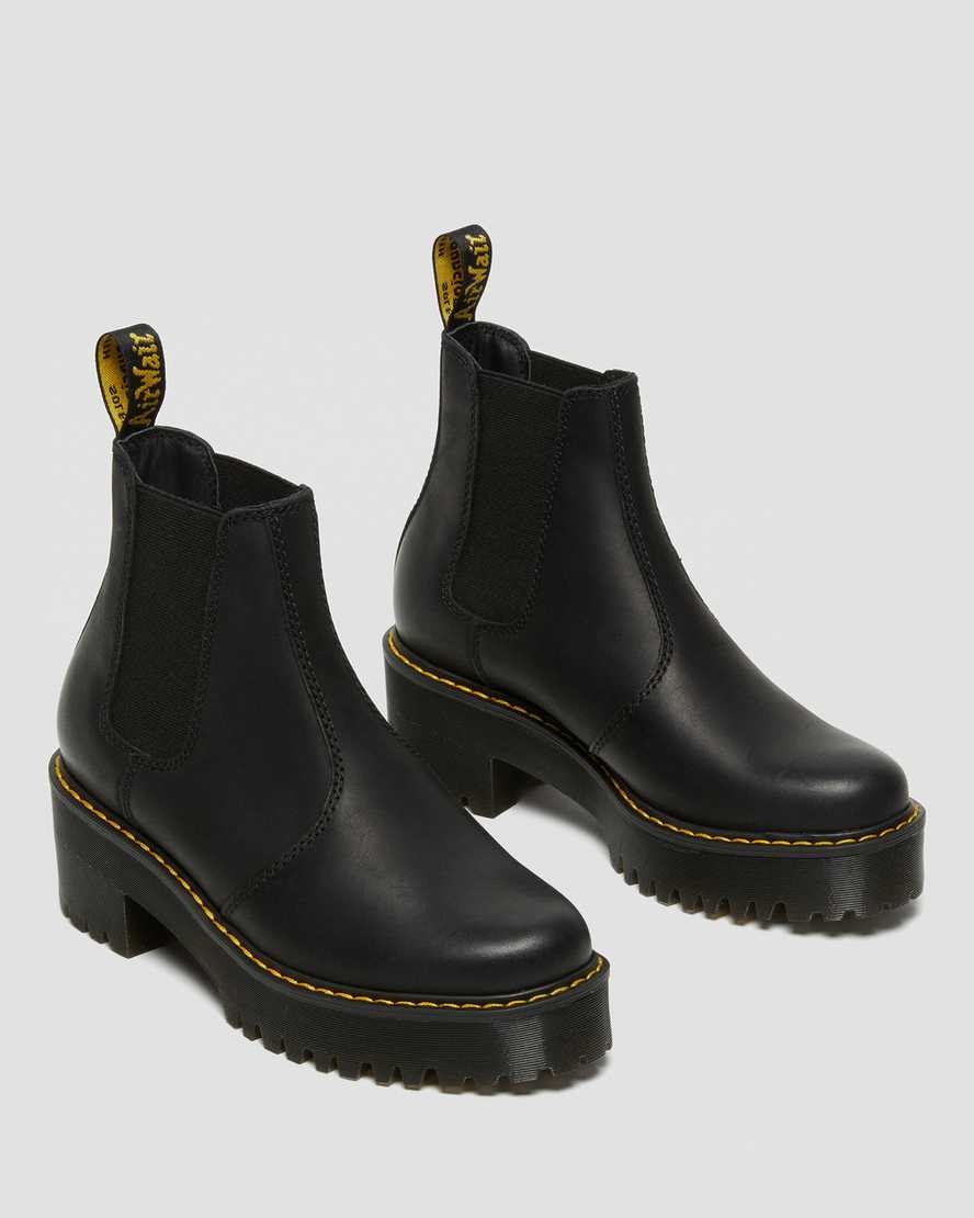 Women's Dr Martens Rometty Wyoming Leather Platform Chelsea Boots Black Burnished Wyoming | 486ZEGYKF