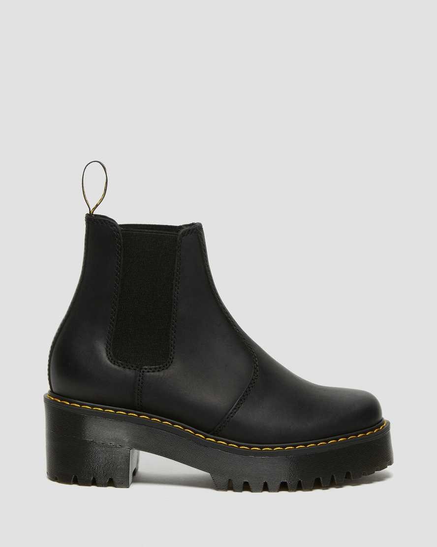 Women's Dr Martens Rometty Wyoming Leather Platform Chelsea Boots Black Burnished Wyoming | 486ZEGYKF